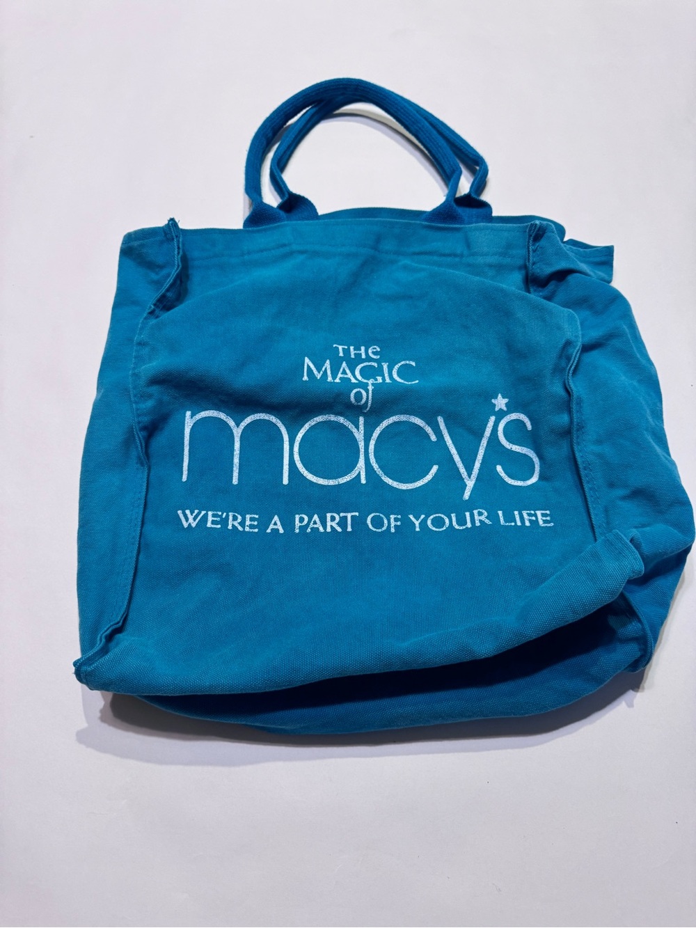 Macy's Teal Canvas Tote Bag Vintage Shopping Vtg
